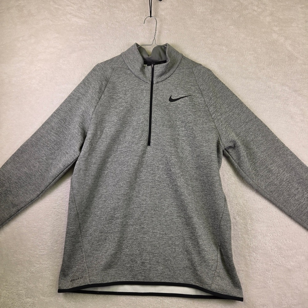 Nike Dri-FIT Mens Medium Gray Heathered Quarter Zip Pullover Long Sleeve Top